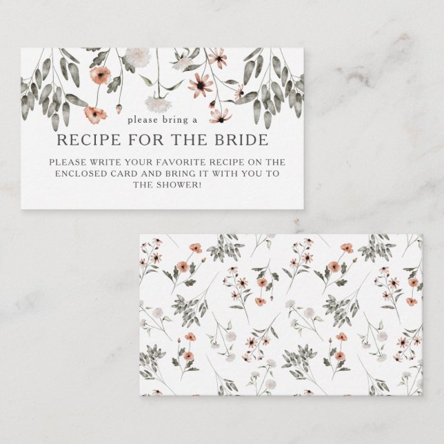 Cartão De Informações Pedido de receita para chá de noiva Wildflower (Frente/Verso)
