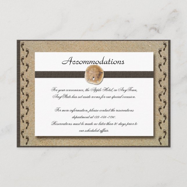 Cartão De Informações Pegadas no Sand Wedding Insert (Frente)