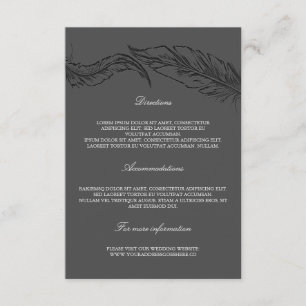 Cartão De Informações Penas elegantes cinzentas que Wedding detalhes
