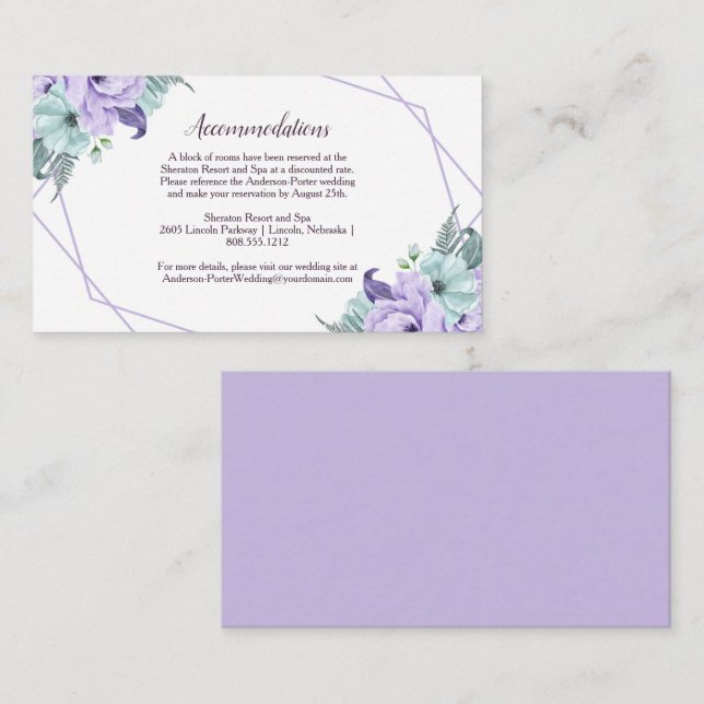 Cartão De Informações Peônias de Aguarela com Detalhes Geométricos de Ho (Frente/Verso)