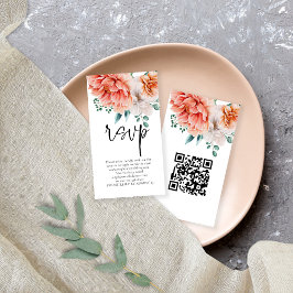 Cartão De Informações Pêonias Florais Script Código QR Casamento RSVP