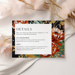 Cartão De Informações Peônias Laranja Queimada Pintura Floral Dourada Ca