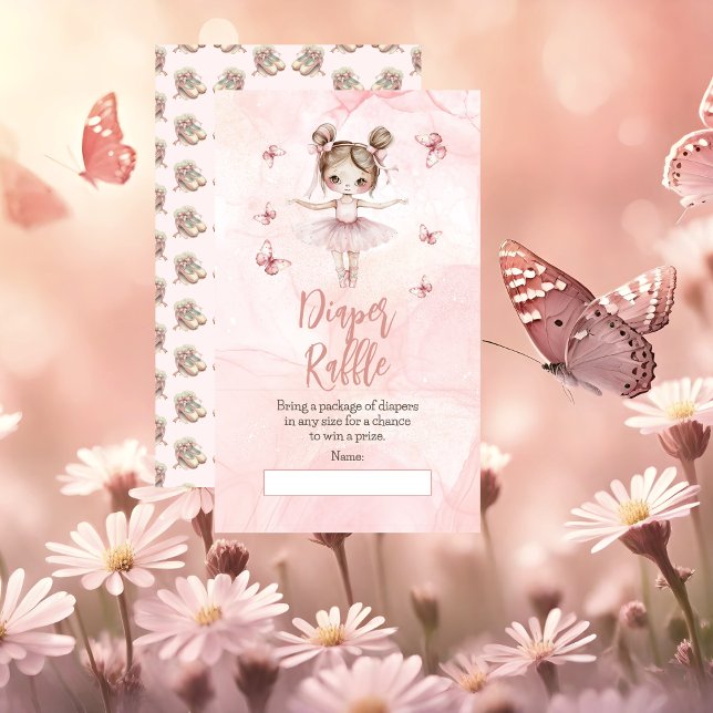 Cartão De Informações Pequena Ballerina - Fralda Rosa Raffle (A Sweet Little Ballerina Is On The Way & We're TUTU Excited Pink Girl Baby Shower Diaper Raffle Card)