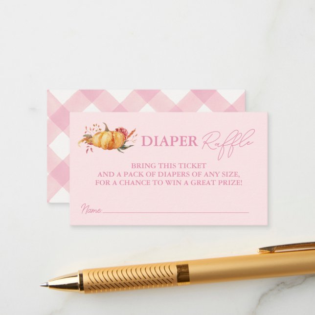 Cartão De Informações Pequena Chá de fraldas Floral de Abóbora Raffle (Frente/Verso In Situ)