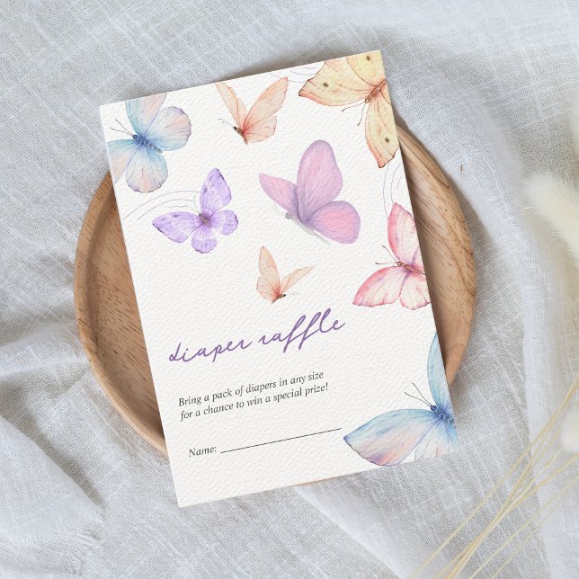 Cartão De Informações Pequena Fralda de borboleta Raffle Chá de fraldas (diaper raffle baby shower card butterfly)