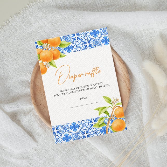 Cartão De Informações Pequena Fralda de Citrus Raffle Chá de fraldas (little cutie is on the way diaper raffle baby shower enclosure card)