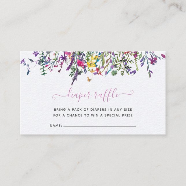Cartão De Informações Pequena Fralda de flor selvagem Raffle Chá de fral (Frente)