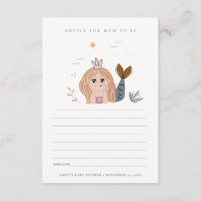 Cartão De Informações Pequena Sereia De Blush Para Chá de fraldas De Mãe (Frente)