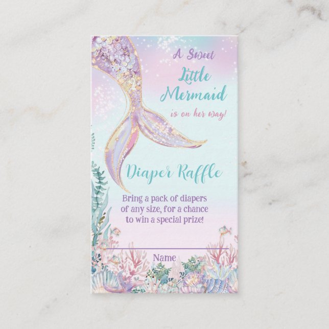 Cartão De Informações Pequena Sereia debaixo do Mar Bebê Fralda Raffle (Frente)