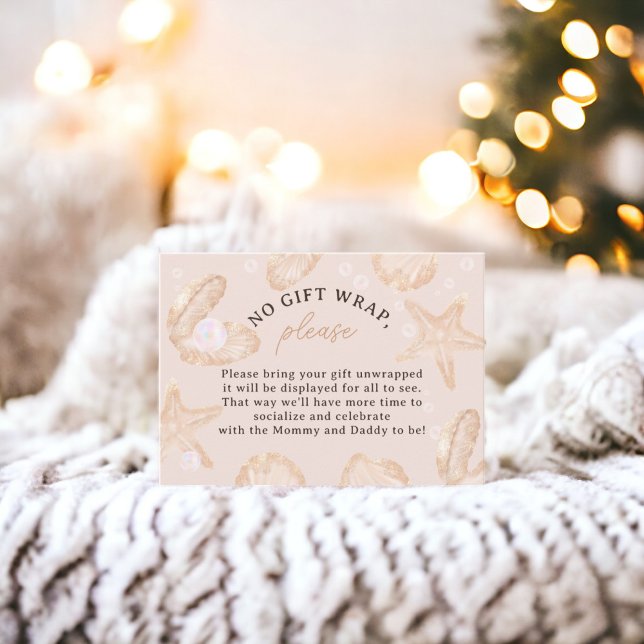 Cartão De Informações Pequeno chá de fraldas de pérolas do oceano bonito (Cute ocean little pearl baby shower no wrap enclosure card)