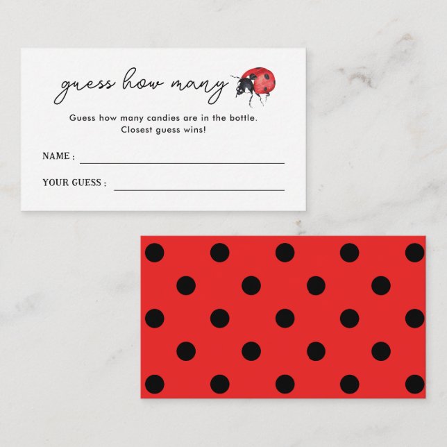 Cartão De Informações Pequeno Chá de fraldas Ladybug Adivinha Quantos Jo (Frente/Verso)