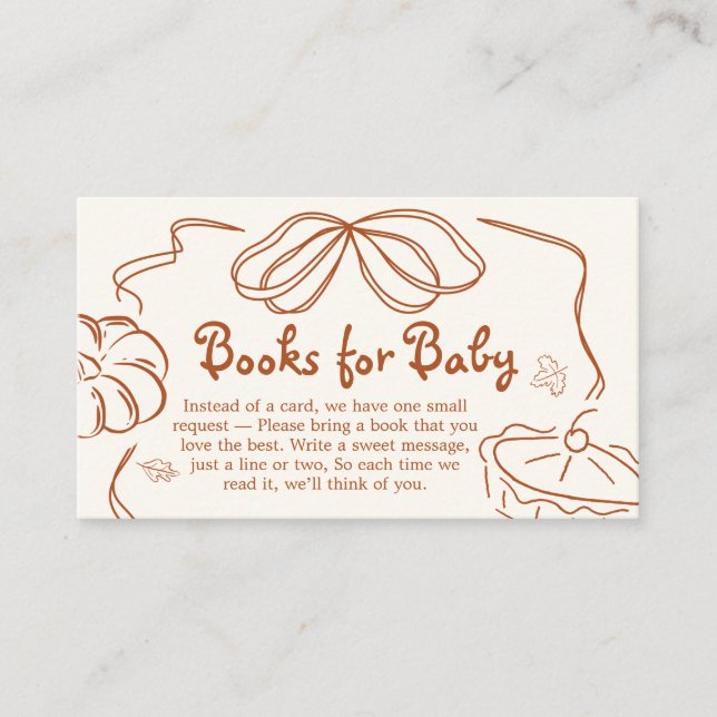 Cartão De Informações Pequeno Cutie Pumpkin Baby Shower Livros para Bebê (Frente)
