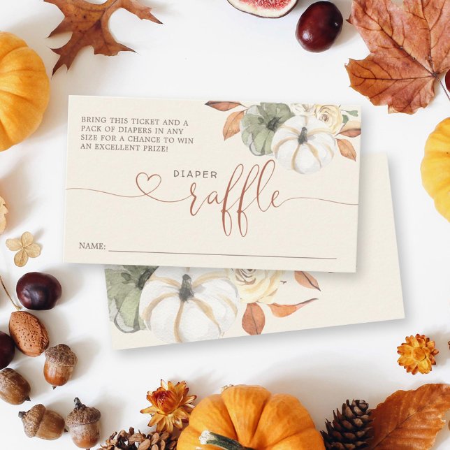 Cartão De Informações Pequeno Fralda de Abóbora Chá de fraldas de Raffle (Enjoy this fun little game to bring some extra diapers along to this pumpkin themed baby shower.)