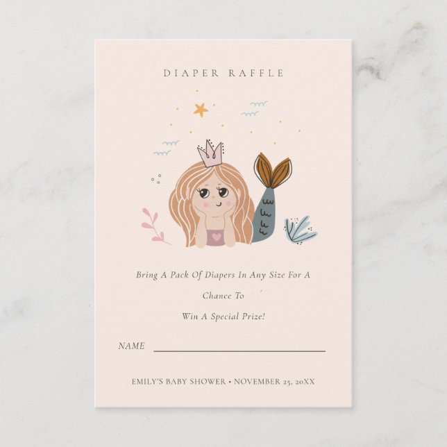Cartão De Informações Pequeno Fralda de Sereia Chá de fraldas Raffle (Frente)