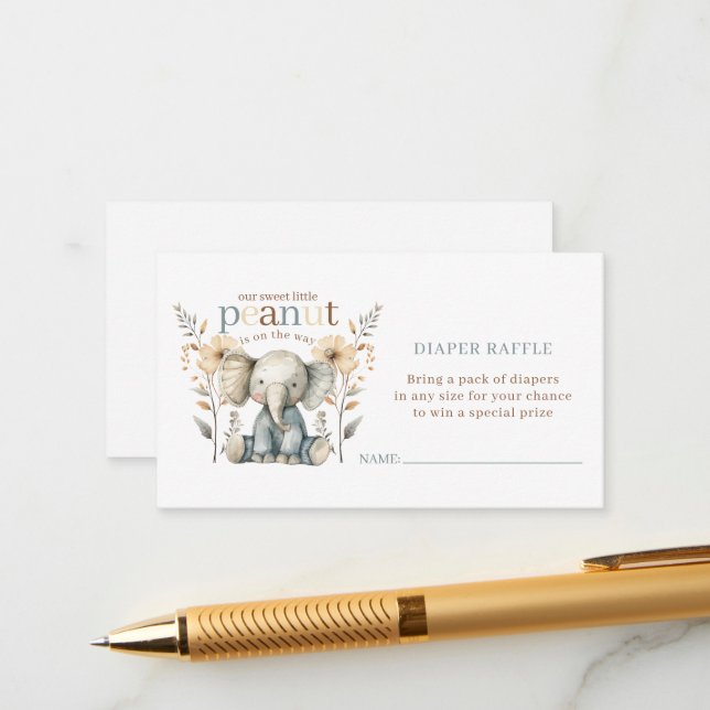 Cartão De Informações Pequeno Peanut Baby Elephant Blue Fralda Raffle (Frente/Verso In Situ)