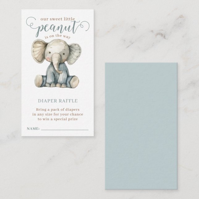 Cartão De Informações Pequeno Peanut Baby Elephant Blue Fralda Raffle (Frente/Verso)