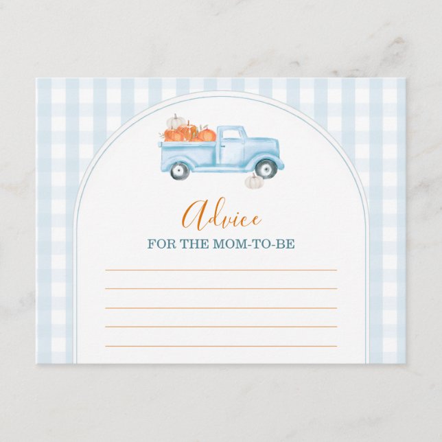 Cartão De Informações Pequeno Pumpkin Blue Truck Gingham Advice Para Mam (Frente)