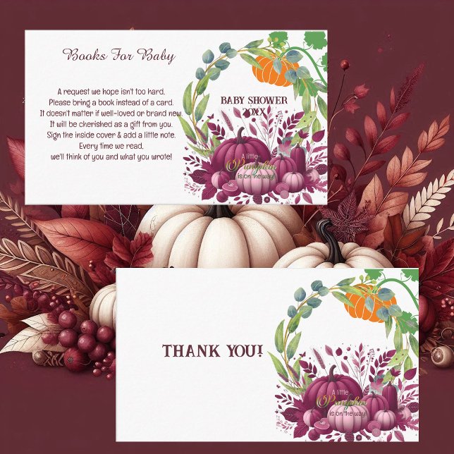 Cartão De Informações Pequeno Pumpkins Chá de fraldas Roxo (Little Pumpkins Purple Baby Shower Greenery Wreath Enclosure Card)