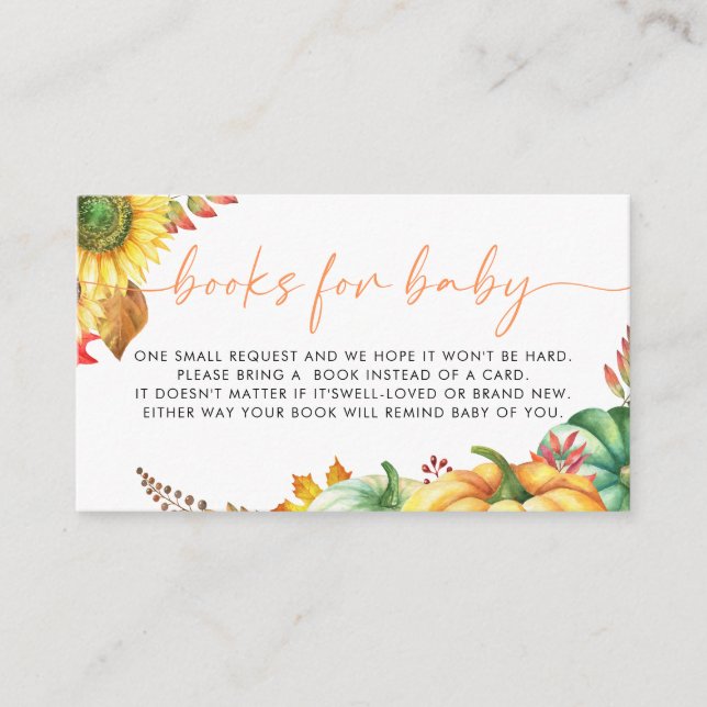 Cartão De Informações Pequenos Chás de fraldas de Abóbora Livros para Be (Frente)