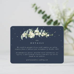 Cartão De Informações Pequenos Detalhes de Casamento Navy Snowberry + Eu