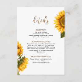 Cartão De Informações Pequenos detalhes do casamento de girassóis brilha