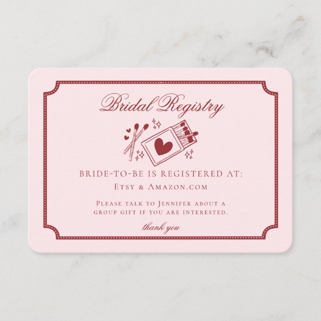 Cartão De Informações Perfect Match Made in Heaven Pink Bridal Registry (Frente)