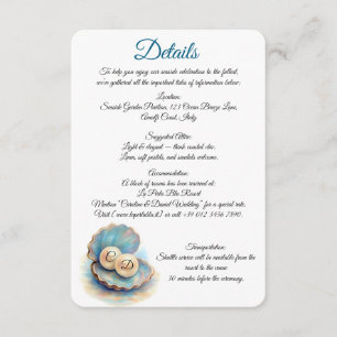 Cartão De Informações Pérolas de Casamento de Praia Shell Elegant Ocean