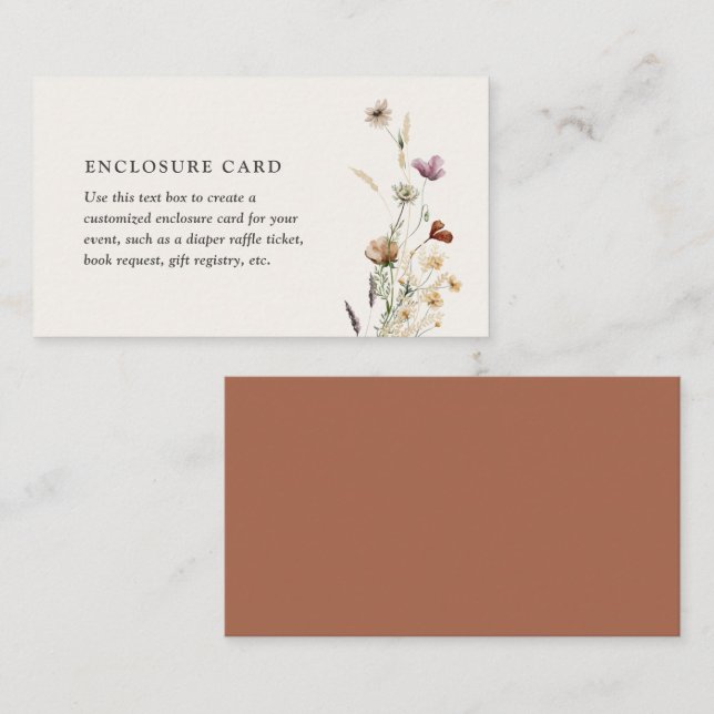 Cartão De Informações Personalização do Chá de fraldas de Flor Selvagem  (Frente/Verso)