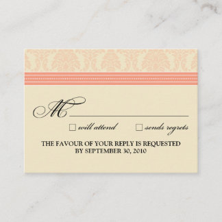 Cartão De Informações :personalizado: placa RSVP Coral/Cream Damask 3,5"