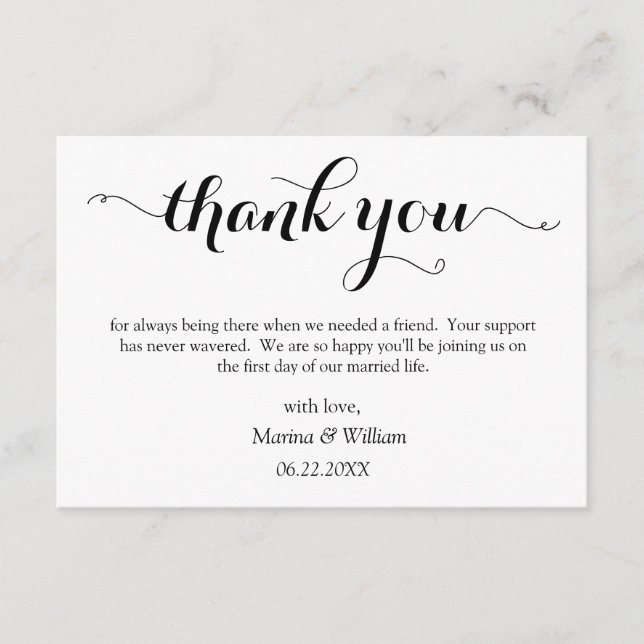 Cartão De Informações Personalized Black Script Wedding thank you (Frente)
