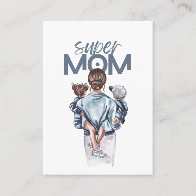 Cartão De Informações Personalized Super Mom with Son and Daughter Gift  (Frente)