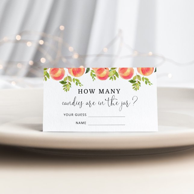 Cartão De Informações Pêssego aquarela adivinham quantos doces na jarra (Criador carregado)