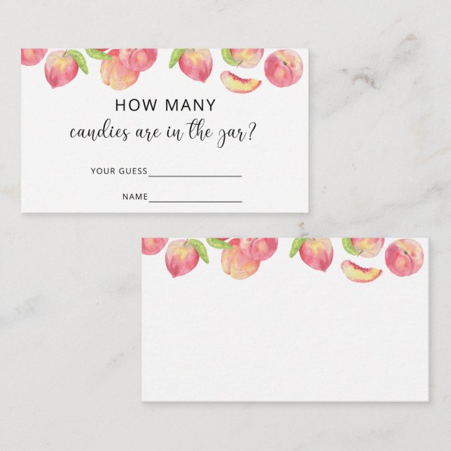 Cartão De Informações Pêssego de aquarela quantos doces estão no pote (Frente/Verso)