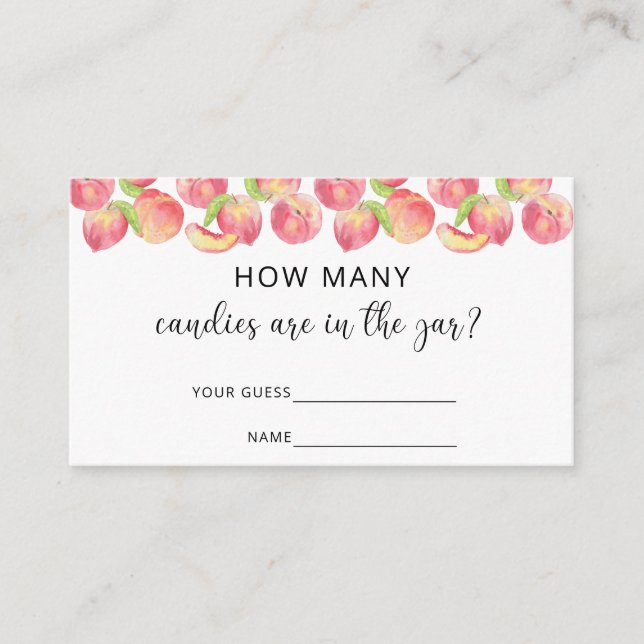 Cartão De Informações Pêssego de aquarela quantos doces estão no pote (Frente)