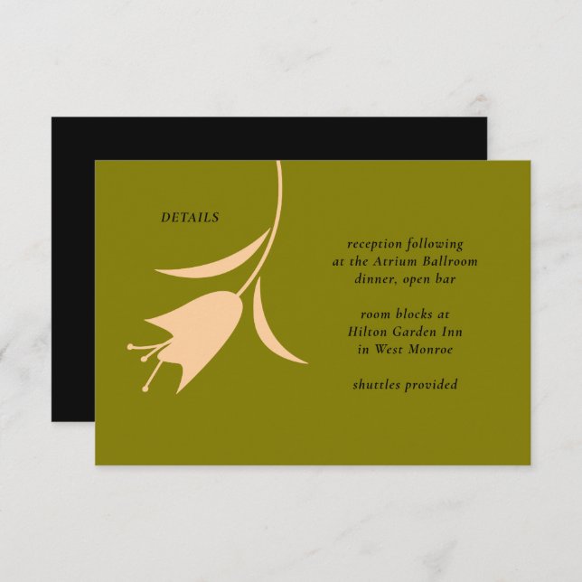 CARTÃO DE INFORMAÇÕES PÊSSEGO MOD E CASAMENTO DE TULPAS DE AZEITE (Frente/Verso)