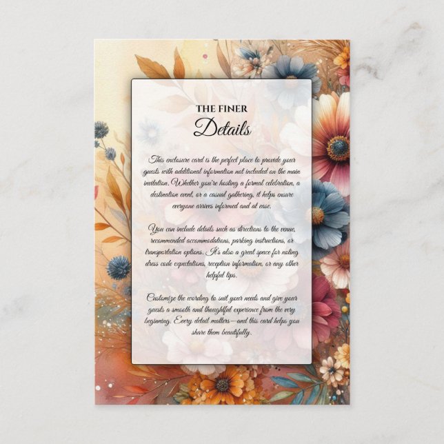 Cartão De Informações Pétalas da Colheita e Céus Pintados (Frente)