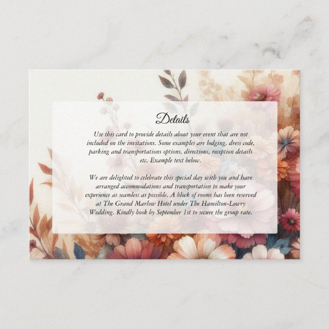 Cartão De Informações Pétalas da Colheita e Céus Pintados (Frente)