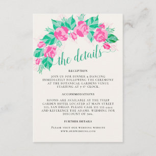 Cartão De Informações Pétalas de Rosa Verde Rosa Flores Jardim Casamento