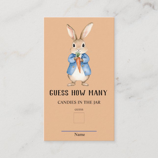 Cartão De Informações Peter Rabbit adivinha quantos jogos de Chá de fral (Frente)