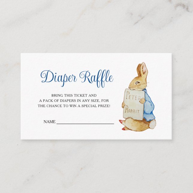 Cartão De Informações Peter Rabbit Baby Shower Diaper Raffle (Frente)