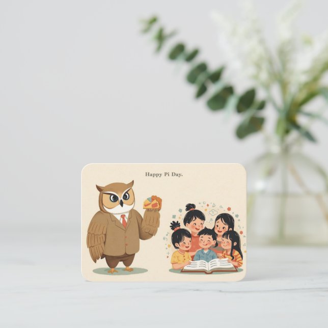 Cartão De Informações Pi Day Enclosure Card – Cute Owl Teacher (Em pé/Frente)