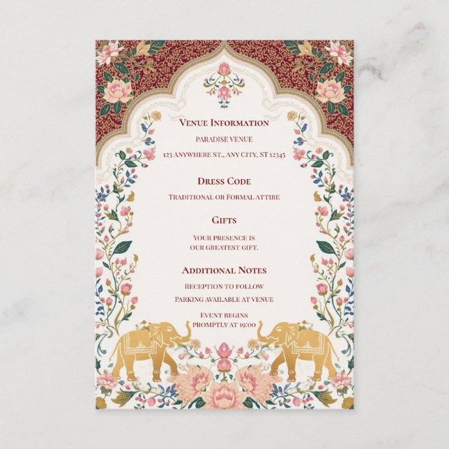 Cartão De Informações Pichwai Indian Elegant Wedding Enclosure Card (Frente)