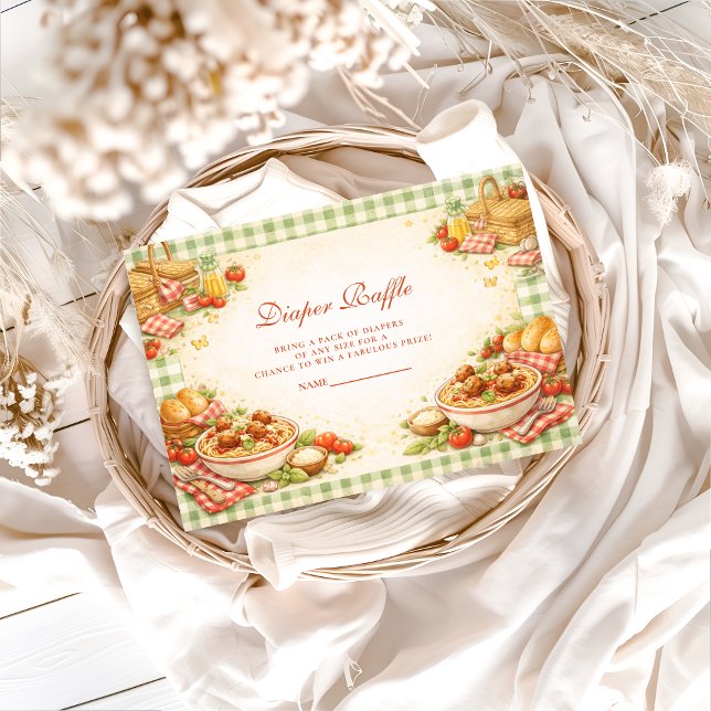 Cartão De Informações Picnic Green Gingham Little Meatbal Diapper Raffle (Criador carregado)