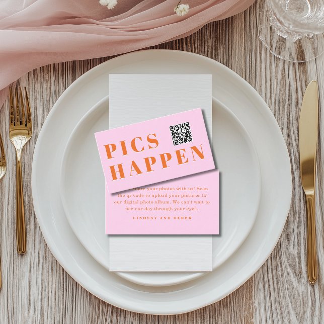 Cartão De Informações Pics acontecem! Foto, QR-Code, Casamento (Pics happen! Photo, QR-Code, Wedding Enclosure Card)