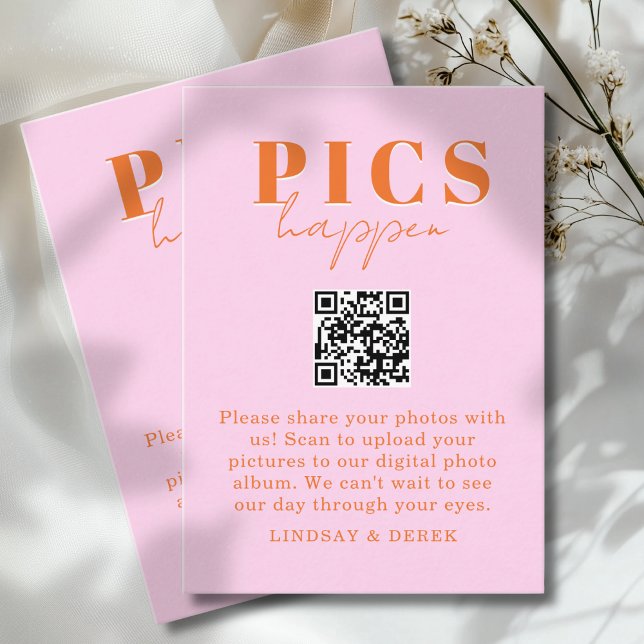 Cartão De Informações Pics happen! Photo, QR-Code, Wedding (Pics happen! Photo, QR-Code, Wedding Enclosure Card)