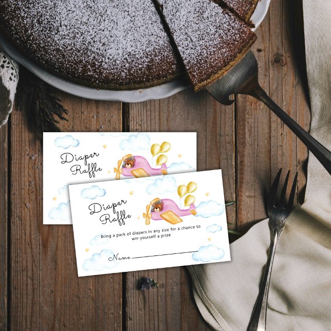 Cartão De Informações Pilot Bear Airplane Diaper Raffle Baby Shower  (Pilot Bear Airplane Diaper Raffle Baby Shower Enclosure Card)