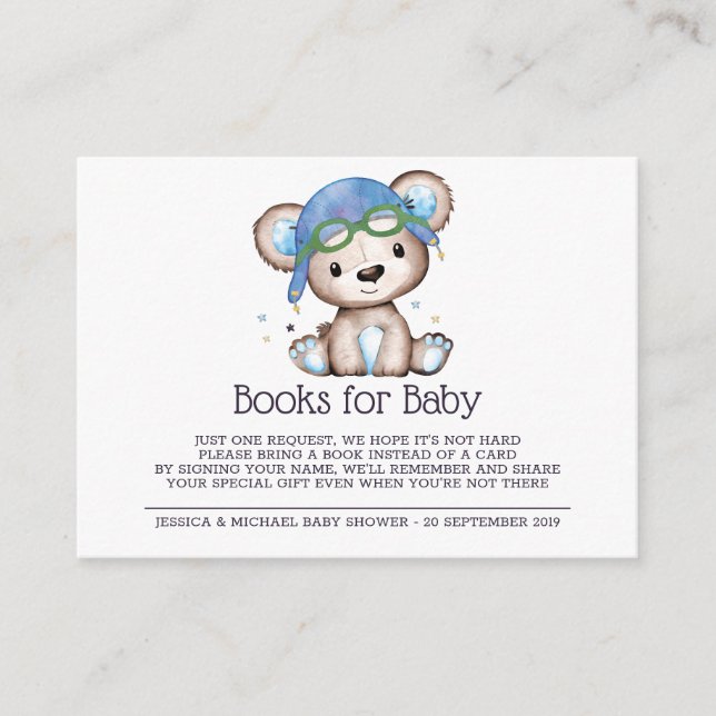Cartão De Informações Piloto de aquarela Livros de Urso de Teddy para Be (Frente)