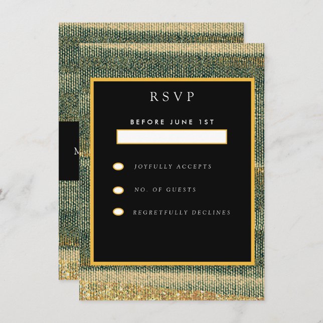 Cartão De Informações Pincel Verde Elegante com ouro e preto (Frente/Verso)