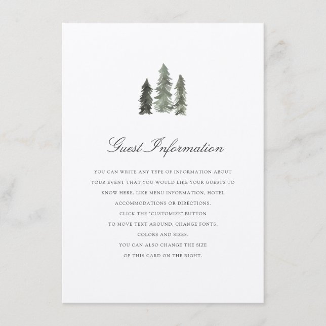Cartão De Informações Pine Forest Wedding Insert (Frente)