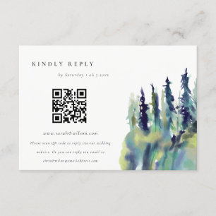 Cartão De Informações Pine Tree Mountain Landscape Casamento QR Code RSV